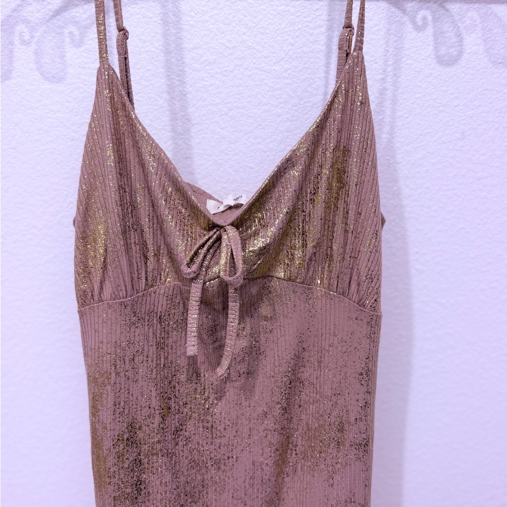 Metallic Rose Gold Slip Dress with Tie Front